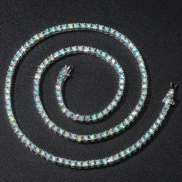 MOISSANITE AQUAMARINE TENNIS CHAIN - 3MM WHITE GOLD