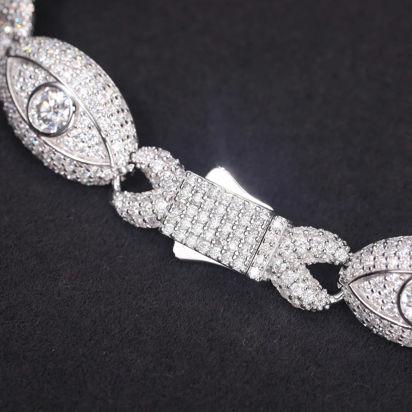 S925 Moissanite Infinity Cross Cuban Devil Eye Diamond Link Bracelet - Gold/White Gold