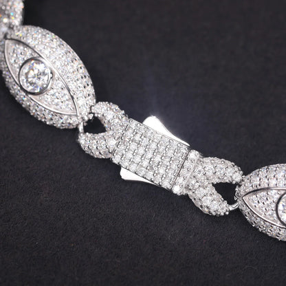 S925 Moissanite Infinity Cross Cuban Devil Eye Diamond Link Bracelet - Gold/White Gold