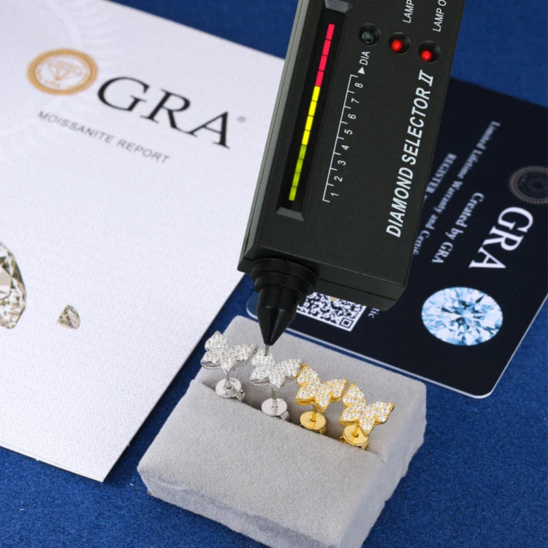 S925 Moissanite Butterfly Stud Earrings