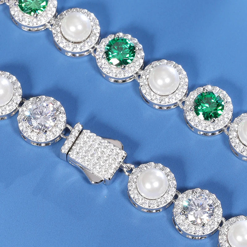 9mm S925 Green Moissanite Pearl Chain