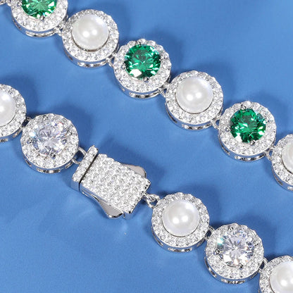9mm S925 Green Moissanite Pearl Chain