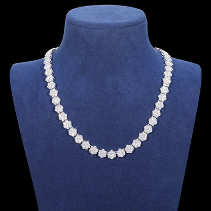 S925 Moissanite VVS1 Flower Diamond Link Chain Necklace