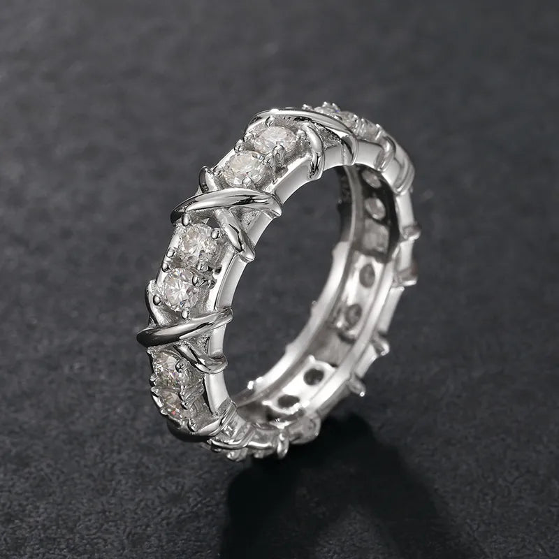 S925 Cross Infinity Tennis Ring - Gold/White Gold