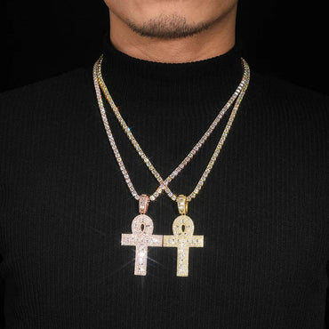 Moissanite Layered Baguette Ankh Cross