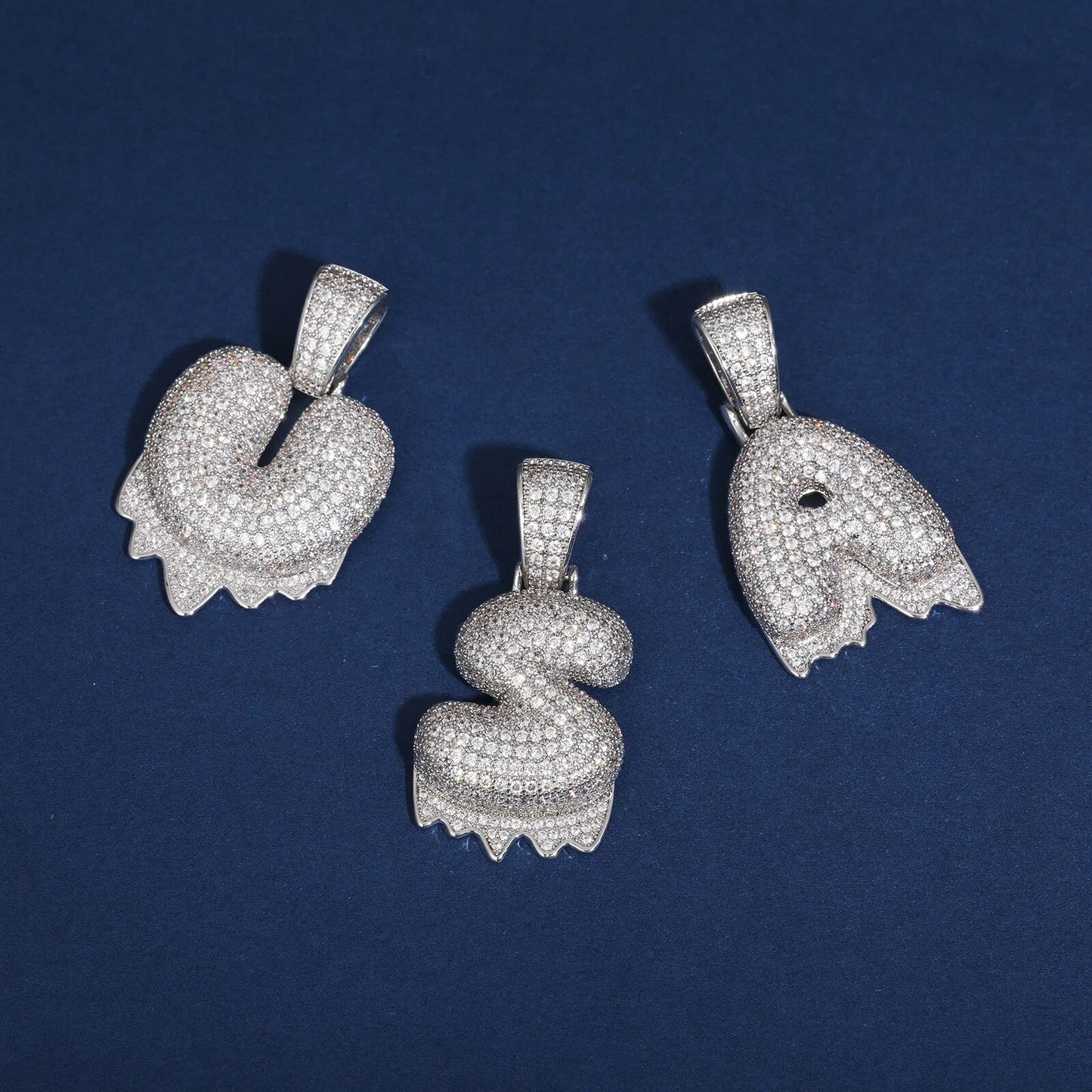 925 Sterling Silver Moissanite Bubbler Micro Paved A-Z Letter Pendant