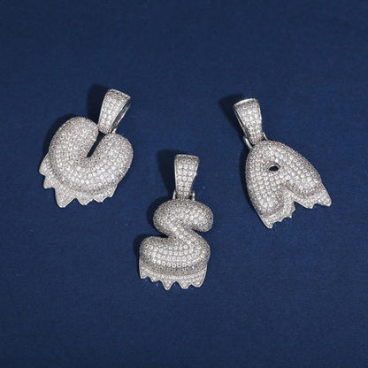 925 Sterling Silver Moissanite Bubbler Micro Paved A-Z Letter Pendant