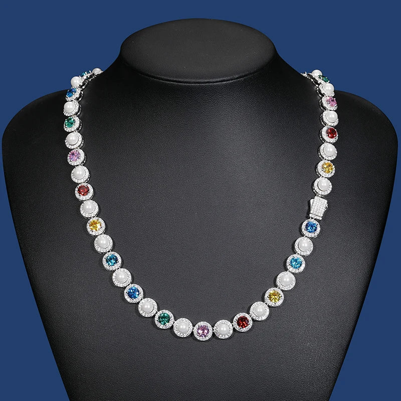 S925 Multi-Color Moissanite Pearl Chain