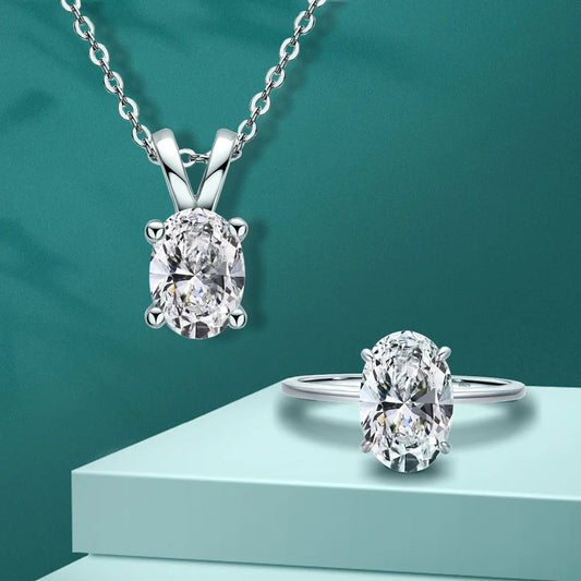 S925 Oval Cut Moissanite Diamond Necklace & Ring Set