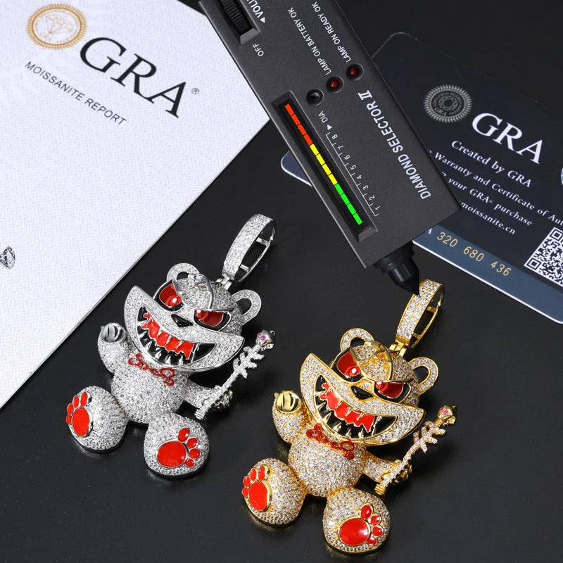 S925 Moissanite Wizard Violent Bear Pendant