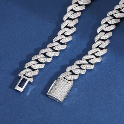 S925 Moissanite Diamond Prong Cuban Link Chain Necklace and Bracelet - 15mm