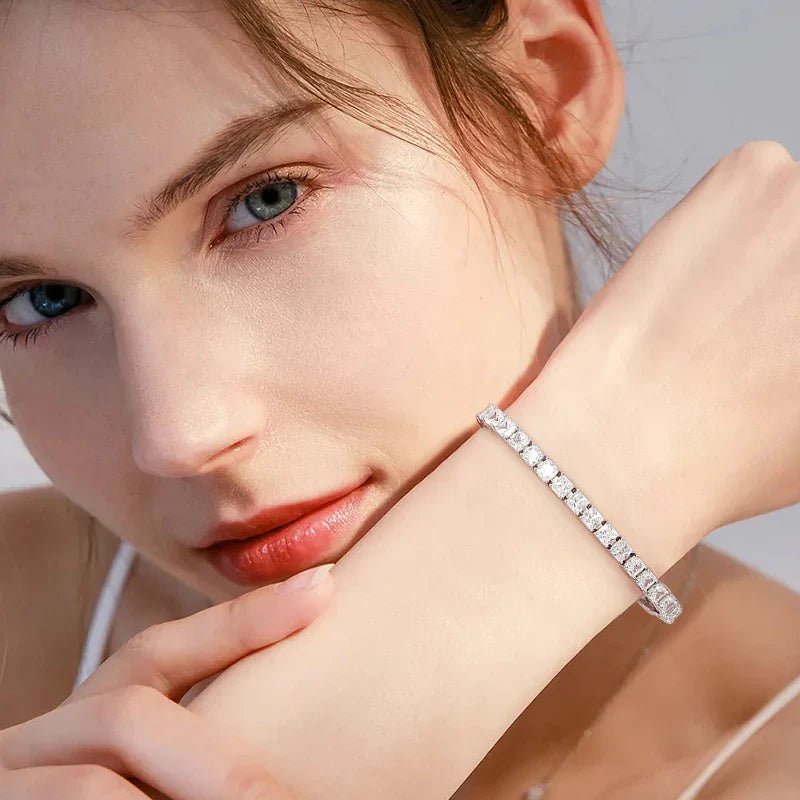 S925 Princess Cut Square Moissanite Diamond Tennis Bracelet