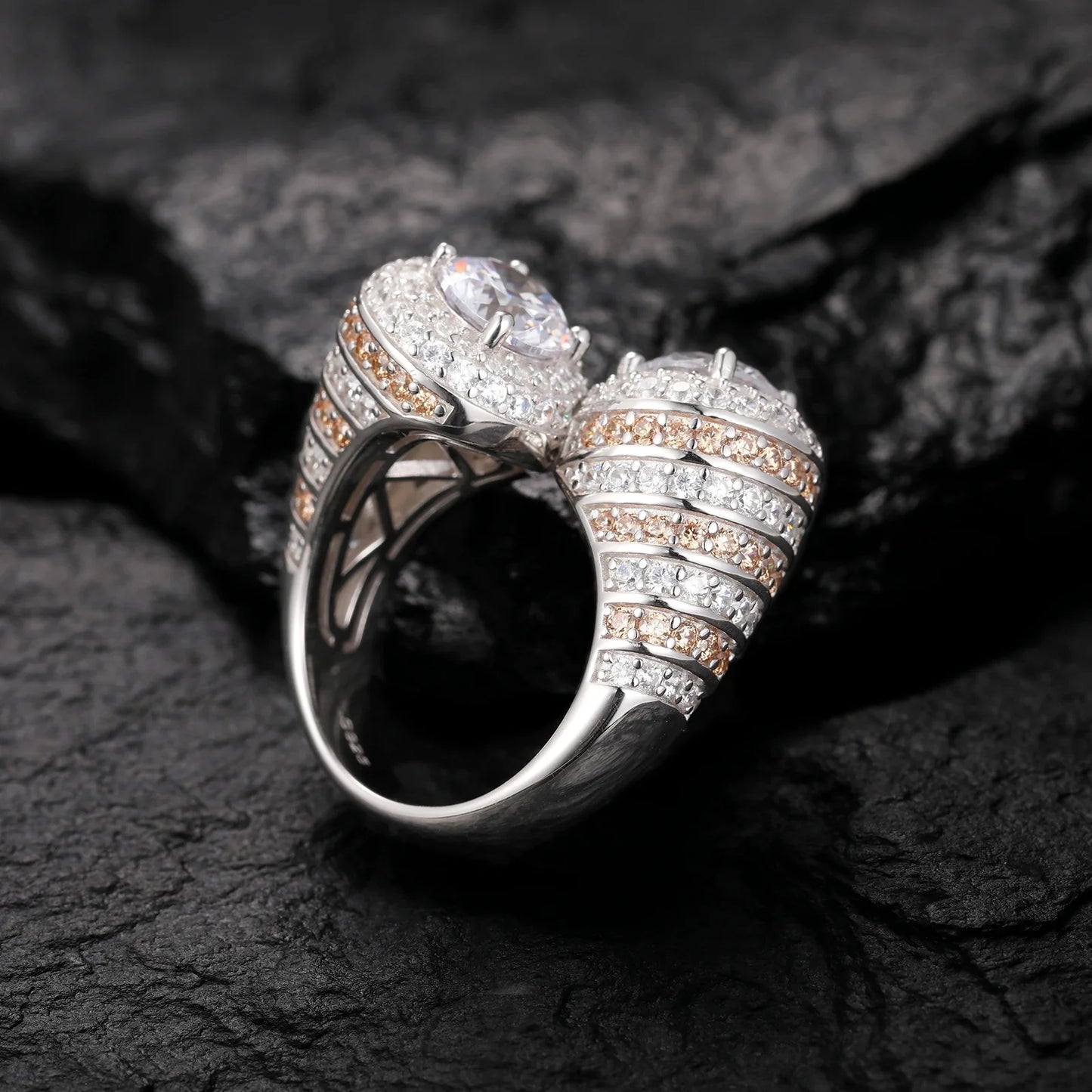S925 Moissanite Double Halo Moissanite Bypass Ring