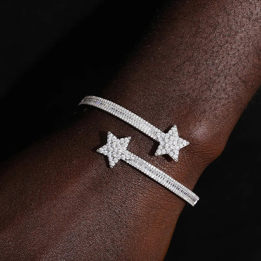 S925 Moissanite Paved Star Baguette Bangle