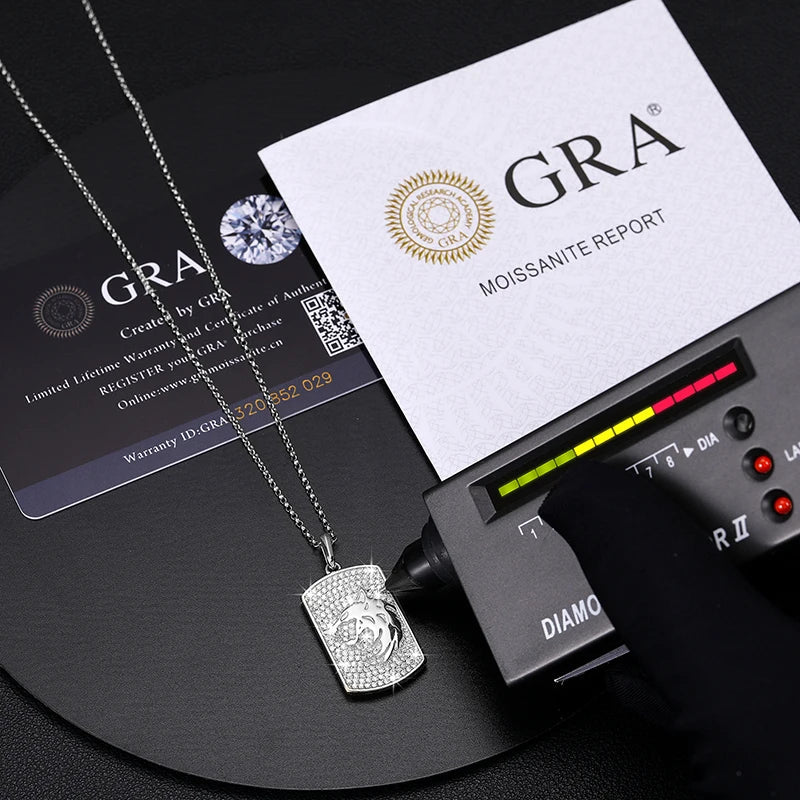 Wolf Head Moissanite Tag Pendant