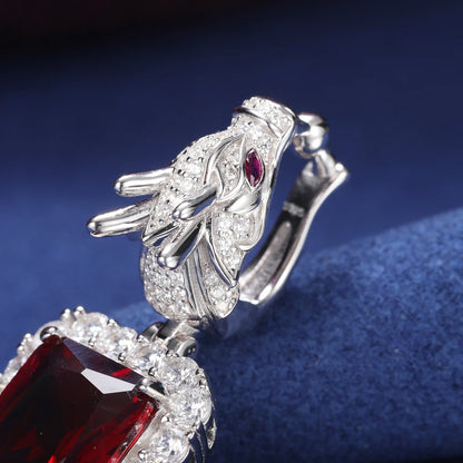 S925 Domineering Triangle Dragon Head Bail Red Gem Pendant Necklace