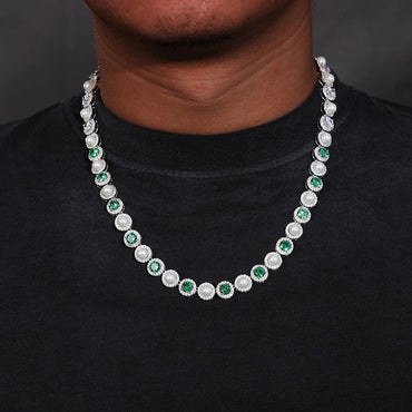 9mm S925 Green Moissanite Pearl Chain