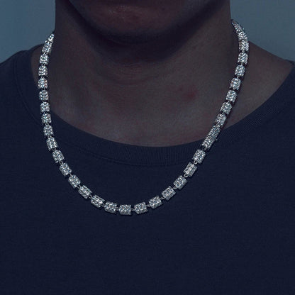 S925 White Gold Moissanite Cylindrical Iced-Out Diamond Necklace Chain - 7mm