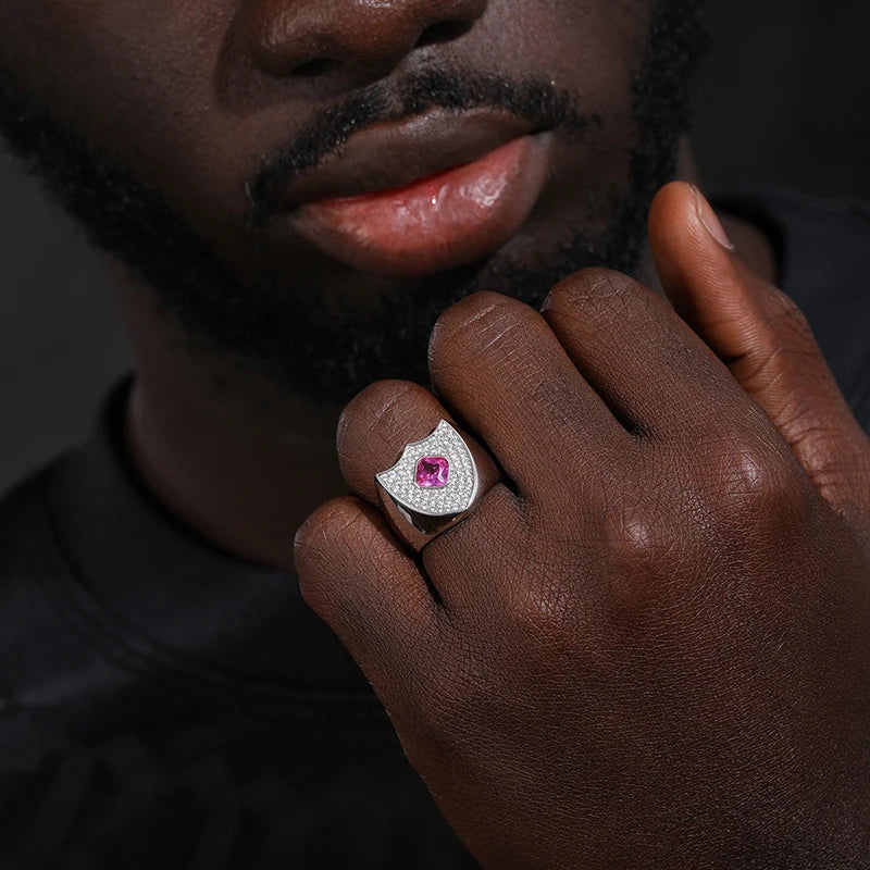 S925 MOISSANITE PINK DIAMOND SHIELD RING