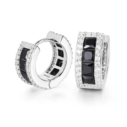 S925 Black Moissanite Halo Hoop Earrings