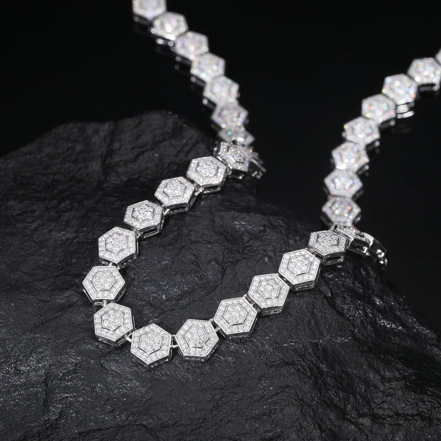 S925 Moissanite Geometric Hexagon Link Chain Bracelet