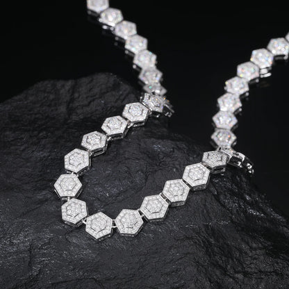 S925 Moissanite Geometric Hexagon Link Chain Bracelet