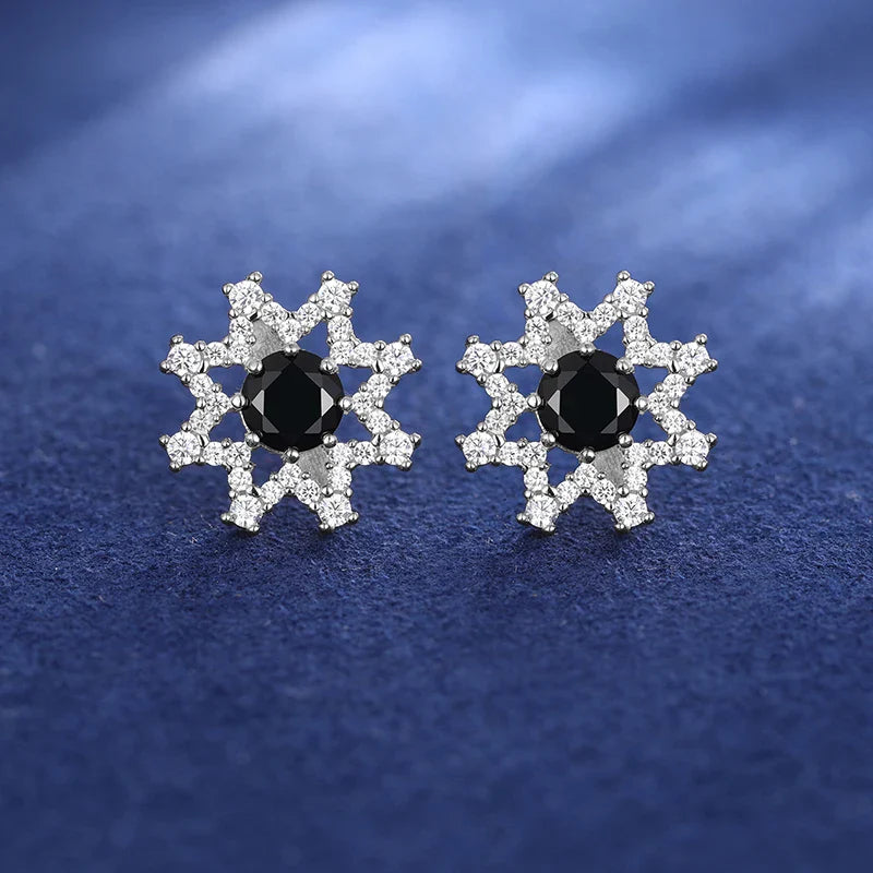 S925 Black Midnight Symphony Center Gemstone Moissanite Celestial Stud Earrings