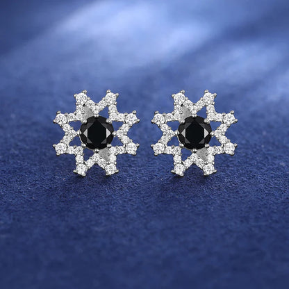S925 Black Midnight Symphony Center Gemstone Moissanite Celestial Stud Earrings