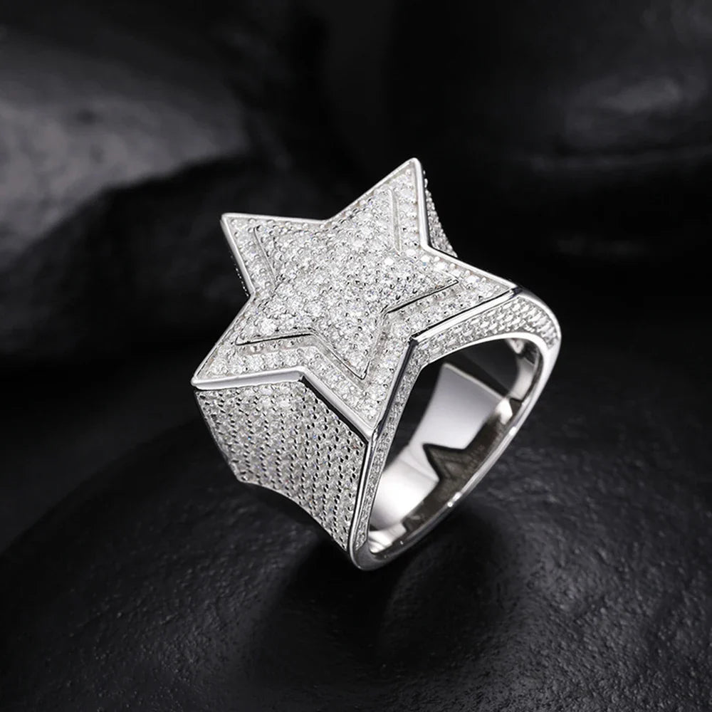S925 MOISSANITE FROSTY PAVED LAYERED STAR RING