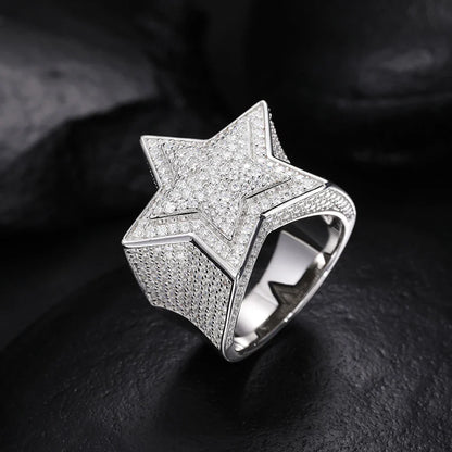 S925 MOISSANITE FROSTY PAVED LAYERED STAR RING