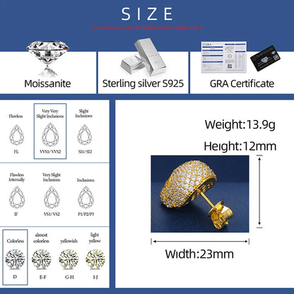 S925 MICRO MOISSANITE SKULL STUD EARRINGS