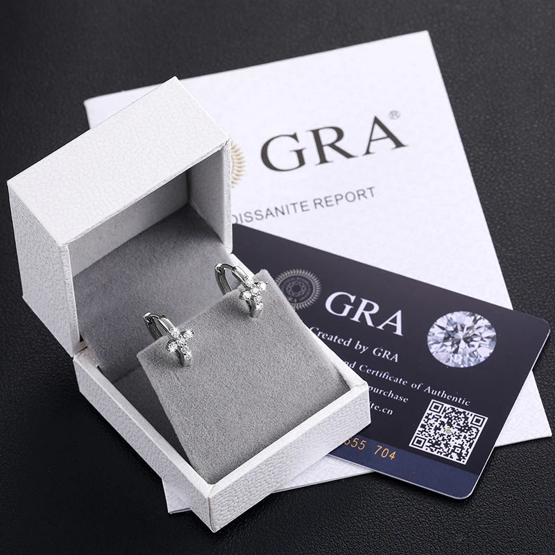 2mm Silver Moissanite Cross Earrings