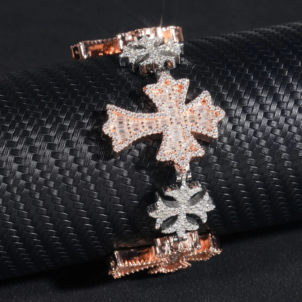 TWO-TONE ROSE GOLD BAGUETTE MOISSANITE MALTESE CROSS BRACELET