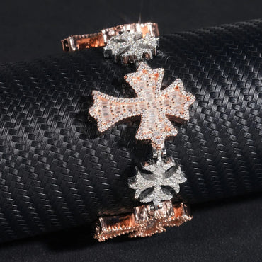 TWO-TONE ROSE GOLD BAGUETTE MOISSANITE MALTESE CROSS BRACELET