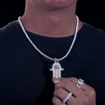 D VVS Moissanite Hamsa Evil Eye Pendant Necklace