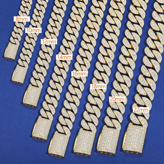 12-22mm S925 Moissanite Raised Curb Cuban Chain