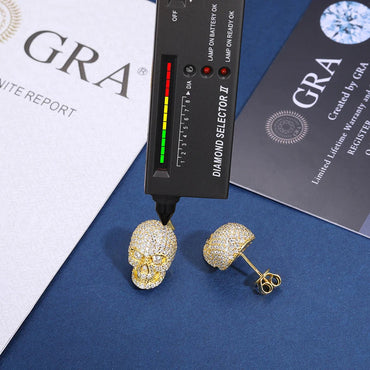 S925 MICRO MOISSANITE SKULL STUD EARRINGS