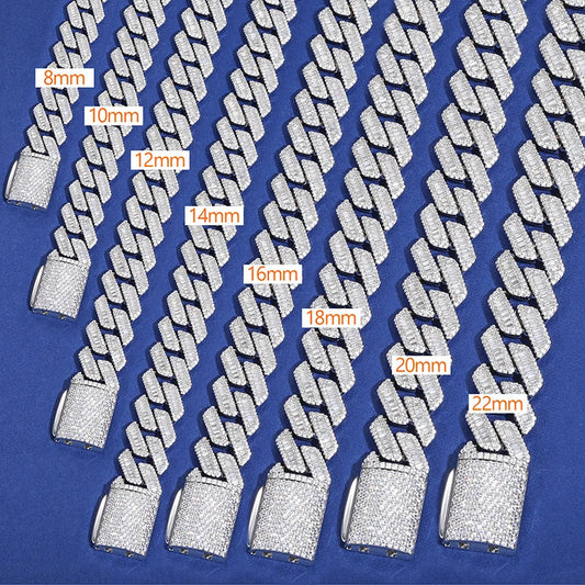 10-22mm S925 MOISSANITE BAGUETTE MIAMI PRONG CUBAN LINK DIAMOND CHAIN NECKLACE