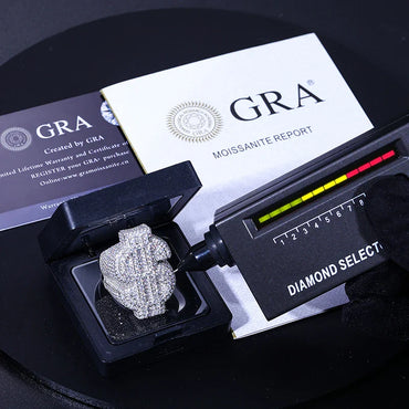 S925 Moissanite Diamond Dollar Sign Ring - White Gold