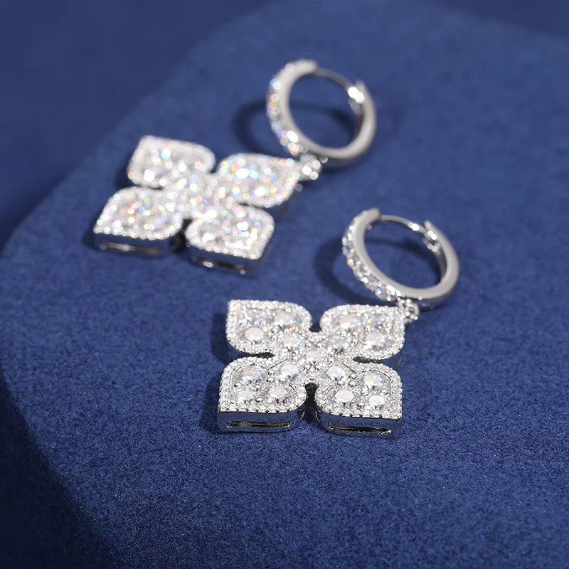 White Gold Moissanite Clover Earrings