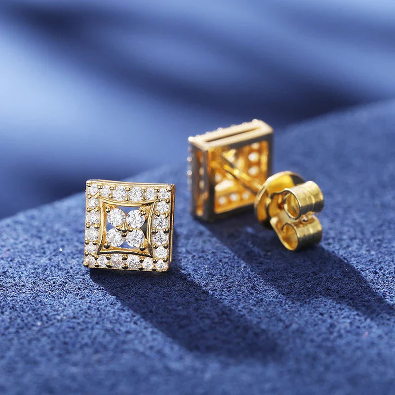 Moissanite Lucky Clover Square Halo Stud Earrings