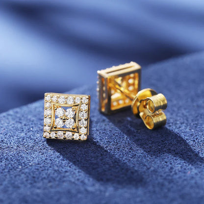 Moissanite Lucky Clover Square Halo Stud Earrings