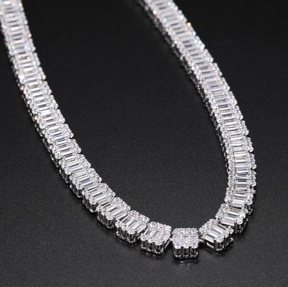 S925 Square Baguette Moissanite Diamond Tennis Necklace - 10mm