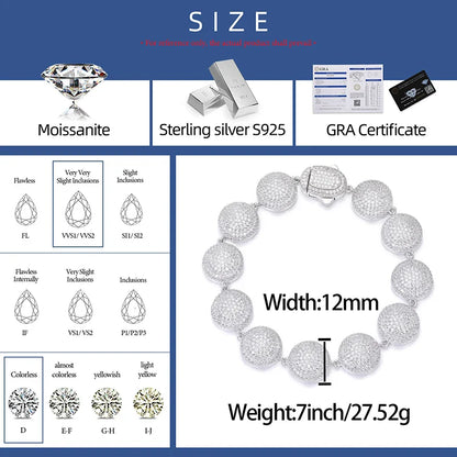 S925 Moissanite Round Pave Diamond Bracelet