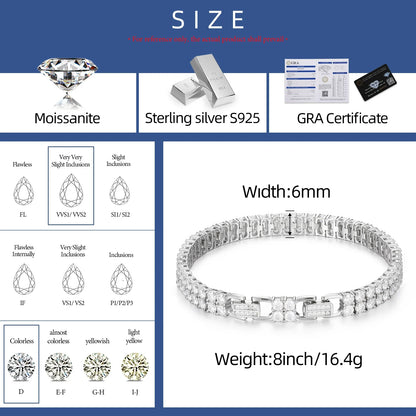 S925 6MM 2 Rows Moissanite Diamond Tennis Bracelet/Necklace