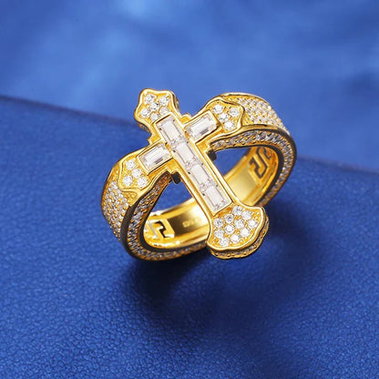 S925 Moissanite Fleur De Lis Baguette Cross Ring