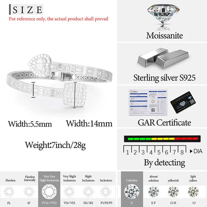 S925 Moissanite Baguette Heart-Square Diamond Bangle