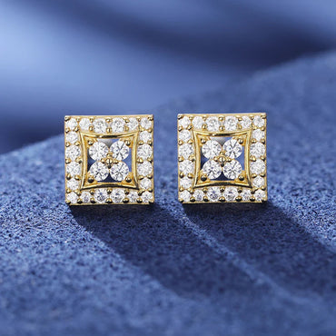 Moissanite Lucky Clover Square Halo Stud Earrings