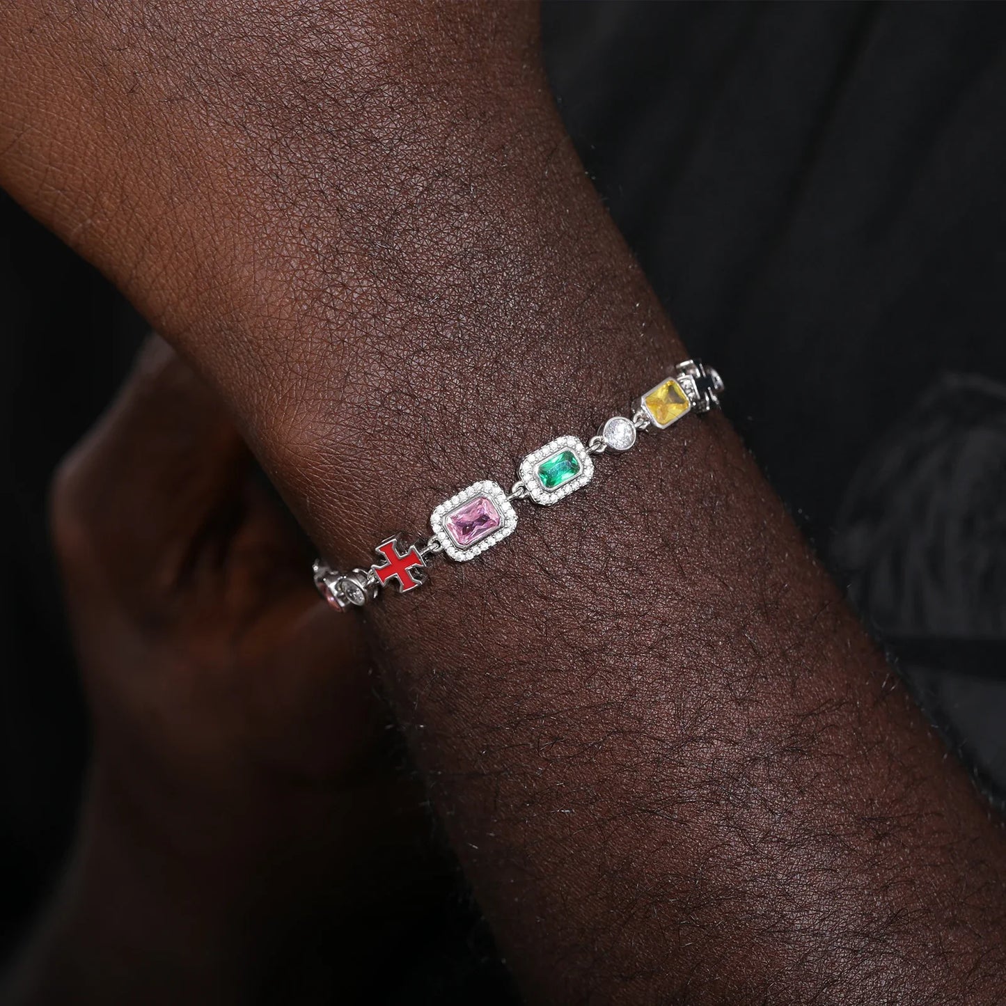 S925 Moissanite Multi Gemstone Motif Bracelet - 7MM