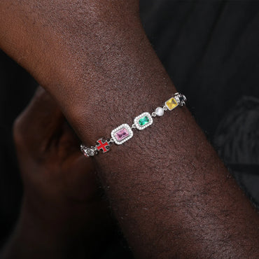 S925 Moissanite Multi Gemstone Motif Bracelet - 7MM